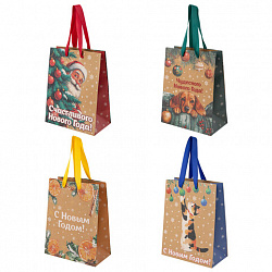 Пакет подарочный (1 шт.) новогодний, 18х10х23 см, "Зимнее волшебство", крафт, ассорти, ЗОЛОТАЯ СКАЗКА, 592435