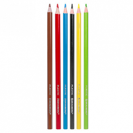 Карандаши цветные BRAUBERG PREMIUM, 6 цветов, пластиковые, шестигранные, грифель мягкий 3 мм, 181665