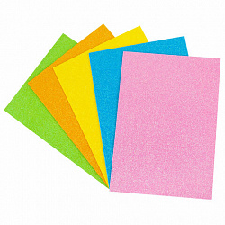 Пористая резина/фоамиран А4, 2 мм, НАБОР, 5 листов, 5 цветов, пастельные цвета, блестки, ОСТРОВ СОКРОВИЩ, 660077