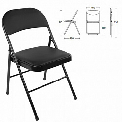 Стул складной BRABIX "Golf Plus CF-003 КОМФОРТ", черный каркас, кожзам черный, В КОРОБЕ, 533026