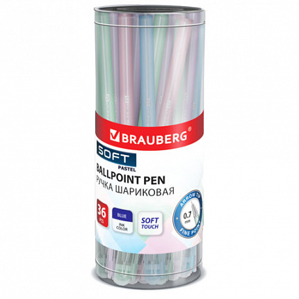 Ручка шариковая BRAUBERG "SOFT PASTEL", СИНЯЯ, SOFT TOUCH покрытие, корпус ассорти, узел 0,7 мм, линия письма 0,35 мм, 144397