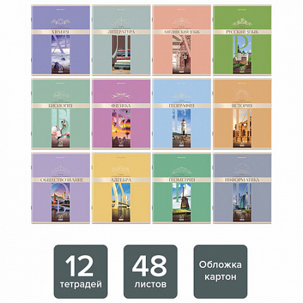 Тетради предметные, КОМПЛЕКТ 12 ПРЕДМЕТОВ, "DELIGHT", 48 л., обложка картон, BRAUBERG, 404606