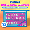 Папка для труда BRAUBERG А4, 2 отделения, пластик, молния сверху, органайзер, "Cup Cakes", 229134