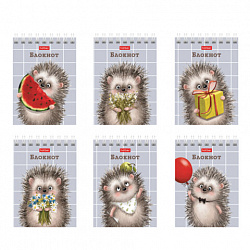 Блокнот МАЛЫЙ ФОРМАТ А7, 40 л., гребень, картон, клетка, HATBER, "Хорошо быть ёжиком", 081183, 40Б7В1гр