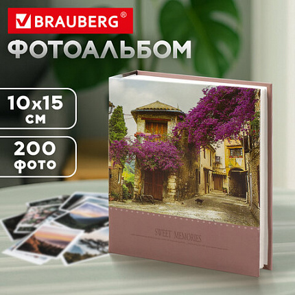 Фотоальбом BRAUBERG "Цветущая улица" на 200 фото 10х15 см, твердая обложка, термосварка, 391163