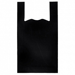 Пакет "майка" КОМПЛЕКТ 100 штук, 24+12х45 см, ПНД черный, 12 мкм, LAIMA, 700786