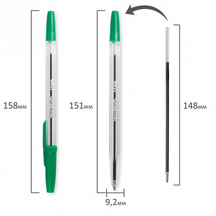 Ручка шариковая BRAUBERG "Line", ЗЕЛЕНАЯ, корпус прозрачный, узел 1 мм, линия письма 0,5 мм, 141342