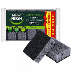 Губки для посуды 9,5х6,5 см XXL, КОМПЛЕКТ 5шт, bubble-поролон, черные, Master FRESH
