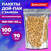 Пакеты дой-пак с замком ZIP LOCK, металлизированная + прозрачная стенка, 100х150 + 30 мм, КОМПЛЕКТ 100 штук, 70 мкм, BRAUBERG, 700682
