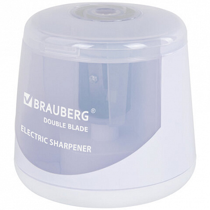 Точилка электрическая BRAUBERG DOUBLE BLADE WHITE, двойное лезвие, питание от 2 батареек, 271337