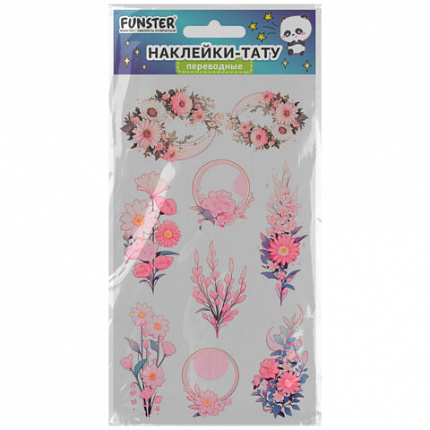 Наклейки-тату переводные "Цветные", 20,5х10 см, ассорти 12 видов, FUNSTER (ФАНСТЕР), 666105