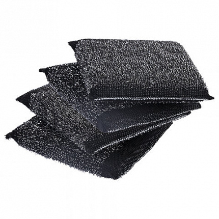 Губка-скрабер 11х10х1,5 см, поролон + металлическая оплетка, КОМПЛЕКТ 4 штуки, посуда, уборка, LAIMA, 700059