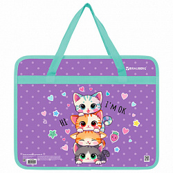 Папка на молнии с ручками BRAUBERG А4, 1 отделение, пластик, 80 мм, "Funny kittens", 273368