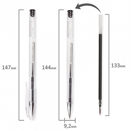 Ручка гелевая BRAUBERG "Jet", ЧЕРНАЯ, корпус прозрачный, узел 0,5 мм, линия письма 0,35 мм, 141018