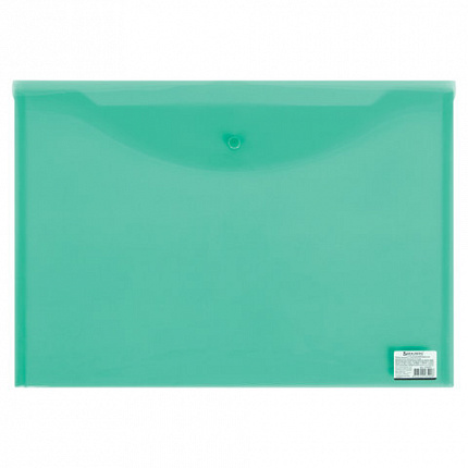 Папка-конверт с кнопкой БОЛЬШОГО ФОРМАТА (305х435 мм), А3, прозрачная, зеленая, 0,18 мм, BRAUBERG, 224033