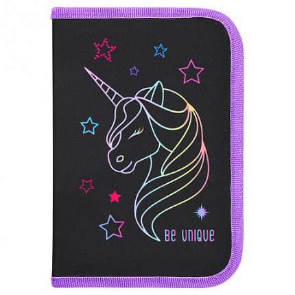 Пенал BRAUBERG с наполнением, 1 отделение, 1 откидная планка, 24 предмета, 21х14 см, "Radiant unicorn", 273532