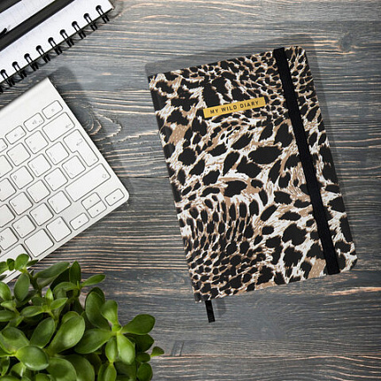 Ежедневник недатированный с резинкой А5 145х203 мм, BRAUBERG, твердый, фольга, 128 л., "Leopard", 116291