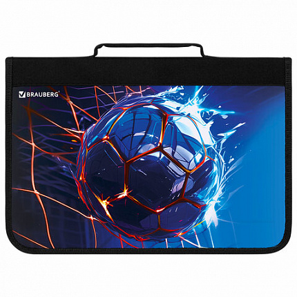 Папка на молнии BRAUBERG А4 с ручкой, с органайзером, 1 отделение, "Score goal", 273385