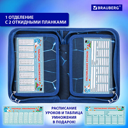 Пенал BRAUBERG, 1 отделение, 2 откидные планки, полиэстер, 21х14 см, "Киберлава", 272320