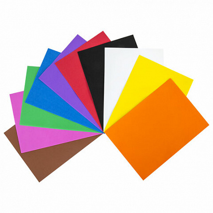 Пористая резина/фоамиран А4, 1 мм, НАБОР, 10 листов, 10 цветов, яркие цвета, ОСТРОВ СОКРОВИЩ, 661696