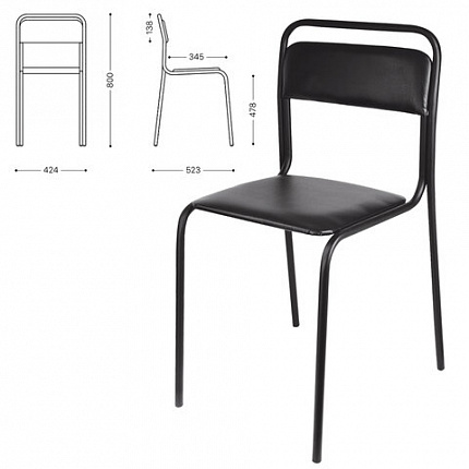 Стул для посетителей СМ 7/7-02, черный каркас, кожзаменитель черный, К-01, СМ 7/7-02 К-01