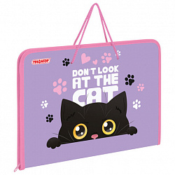 Папка для труда на молнии с ручками ПИФАГОР А4, 1 отделение, пластик, органайзер, "Observer cat", 274538