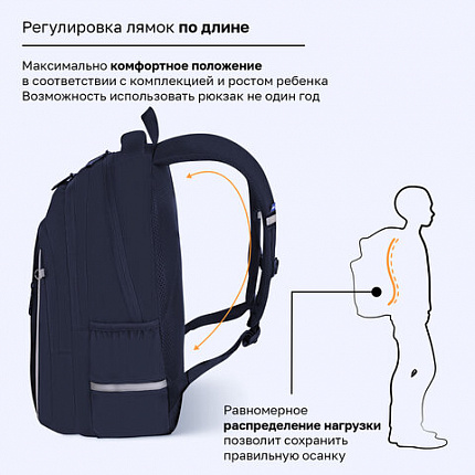 Рюкзак BRAUBERG INTENT, 2 отделения, 4 кармана, "Темно-синий", 39х27х14 см, 273113