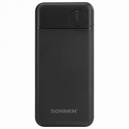 Аккумулятор внешний 10000 mAh SONNEN POWERBANK K701PD БЫСТРАЯ ЗАРЯДКА, 2USB, литий-полимерный, 263031