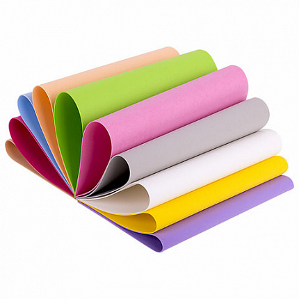 Пористая резина/фоамиран А4, 1 мм, НАБОР, 10 листов, 10 цветов, пастельные цвета, ОСТРОВ СОКРОВИЩ, 661695