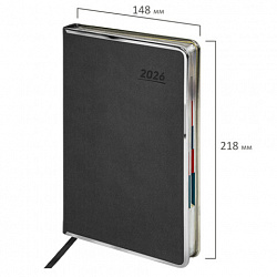 Ежедневник датированный 2026 А5 148х218 мм, GALANT "Infinity Silver", под кожу, серый, 117499