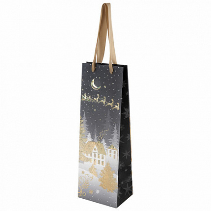 Пакет подарочный под бутылку (1 штука) новогодний 12x9x36 см, "Bottle", ассорти, ЗОЛОТАЯ СКАЗКА, 592134