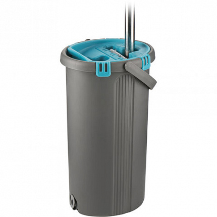 Швабра с отжимом и ведром 8л/7л двухкамерное, насадка из микрофибры карманы с 2-х сторон, серый, Light Mop, MILEY, 901-618