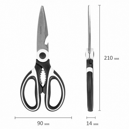 Ножницы кухонные DASWERK (ДАСВЕРК), 210 мм, с орехоколом, открывашкой, футляром для лезвий, 608904