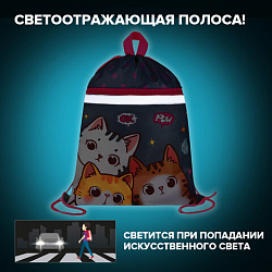 Мешок для обуви BRAUBERG, с петлей, светоотражающая полоса, 2 отделения, 46х36 см, "Hi there", 273449