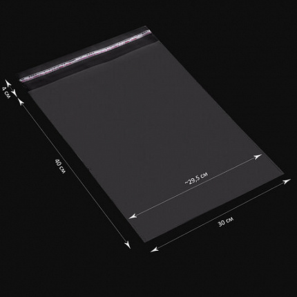 Пакет БОПП с клеевым клапаном, КОМПЛЕКТ 100 шт., 30х40+4 см, толщина 30 мкм, с усиленным швом