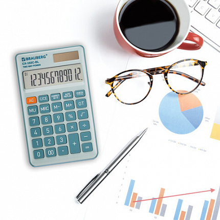 Калькулятор карманный BRAUBERG CX-102C-BL (76x126 мм), 12 разрядов, двойное питание, ГОЛУБОЙ, 272649