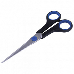 Ножницы BRAUBERG "Soft Grip", 165 мм, черно-синие, резиновые вставки, 3-сторонняя заточка, 230761
