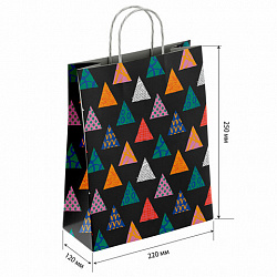 Крафт-пакет бумажный "Геометрия" 22х12х25 см, с кручеными ручками, плотность 100 г/м2, белый, 112290