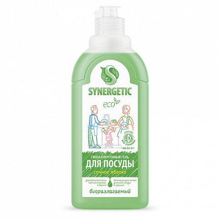 Гель для мытья посуды антибактериальный 500 мл, SYNERGETIC "Яблоко", 103052