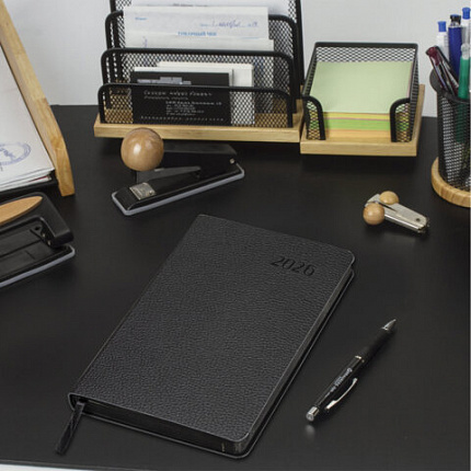 Ежедневник датированный 2026 А5 138x213 мм, BRAUBERG "Stylish", под кожу, гибкий, черный, 117097