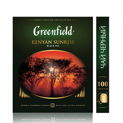 Чай GREENFIELD "Kenyan Sunrise" черный кенийский, 100 пакетиков в конвертах по 2 г, 0600-09