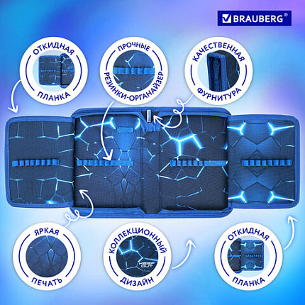 Пенал BRAUBERG, 1 отделение, 2 откидные планки, полиэстер, 21х14 см, Digital lava, 272320