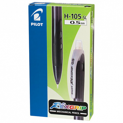 Карандаш механический PILOT Н-105 "Rex Grip", корпус черный, резиновый грип, ластик, 0,5 мм, H-105 B