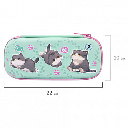 Пенал BRAUBERG, 1 отделение, 1 откидная планка, EVA, 22х10х5 см, "Милые коты", 274604