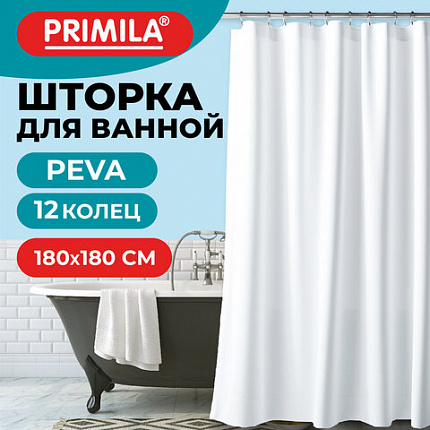Шторка для ванной PEVA, 180х180 см, кольца в комплекте, цвет ассорти (белый, голубой, коричневый), PRIMILA (ПРИМИЛА), 700072