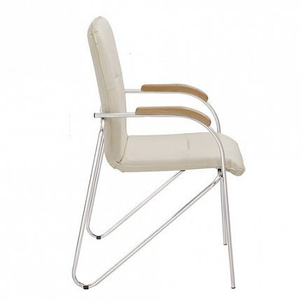 Кресло для приемных и переговорных "Samba", деревянные накладки, хромированный каркас, кожзам бежевый