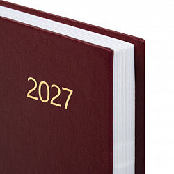 Ежедневник датированный 2027 145х215мм, А5, STAFF, обложка бумвинил, бордовый, 117814