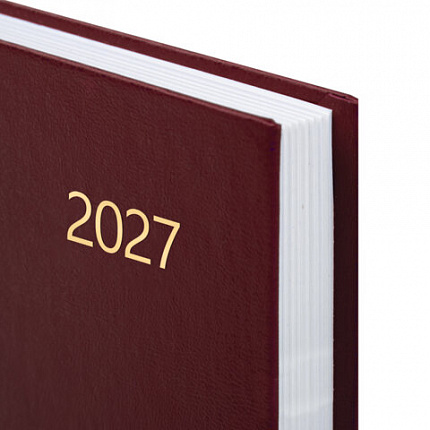 Ежедневник датированный 2027 145х215мм, А5, STAFF, обложка бумвинил, бордовый, 117814