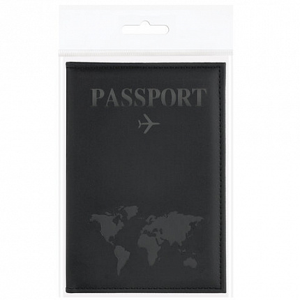 Обложка для паспорта "Passport map", экокожа soft-touch, черная, STAFF, 238760