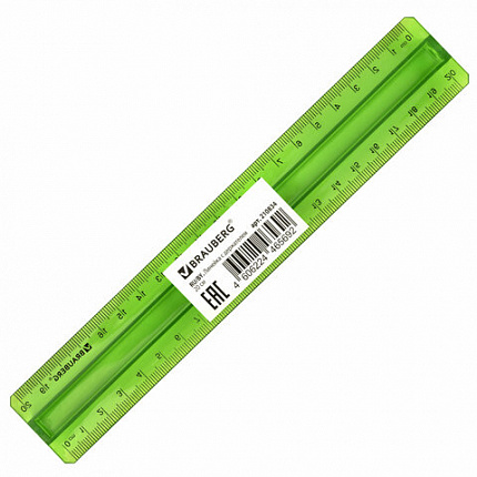 Линейка пластиковая 20 см, BRAUBERG, с держателем, прозрачная, неоновая, ассорти, 210834